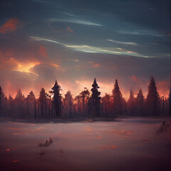 Obraz premium Morning in the forest. cozy atmosphere