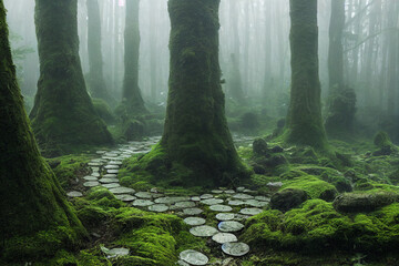 Waldweg im moosbedeckten Zauberwald