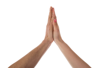 Two hands making a high five isolated on transparent background
