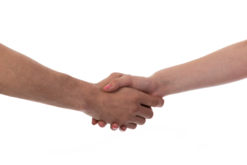 Man and woman shaking hands, isolated on transparent background