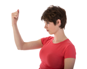 Angry woman showing her fist isolated on transparent background