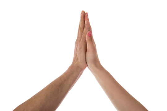 Two hands making a high five isolated on transparent background