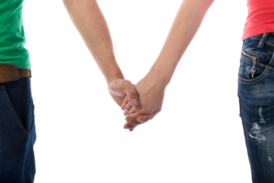 Young couple holding hands isolated on transparent background - Powered by Adobe