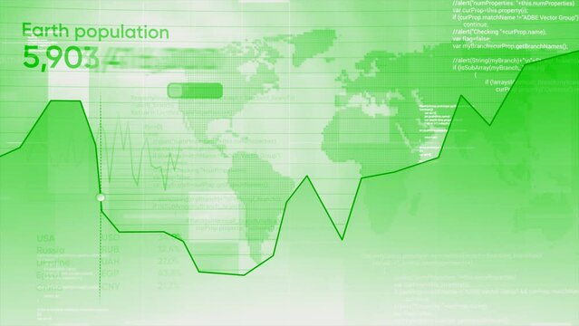 Abstract green line graph with a moving dot. Motion. Abstract graph showing growth and decline.