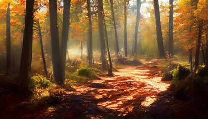 Fototapeta premium forest morning trail colors peaceful 
