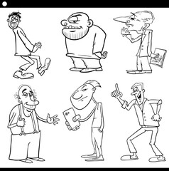 men characters set cartoon black and white illustration