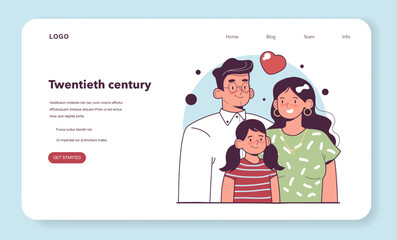 Happy modern family web banner or landing page. Man, woman