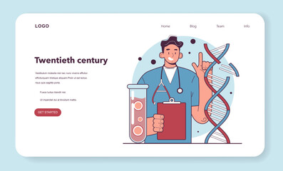 XX century web banner or landing page. Genetics and science technology