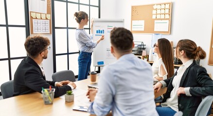 Group of young business workers listening boss conference during meeting at the office.