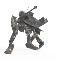 killer mech is doing a pick up pose for war
