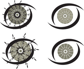 Floral eye symbols in black-gray tonality isolated on a white background. Decorative Four Eye Options for textiles, posters, eco-friendly or interior solutions, embroidery, prints, fashion, fabrics