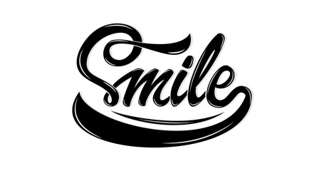 Smile text. Hand Drawn Inspiration Phrase Lettering Word. Calligraphic inscription  in black color on white background