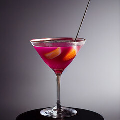 Cosmopolitan. Cocktail. Glossy. Martini glass. Citrus vodka. Cointreau, lime juice, cranberry juice.