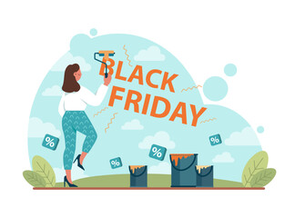 Black friday concept. Entrepreneur attract customers. Shopping cart