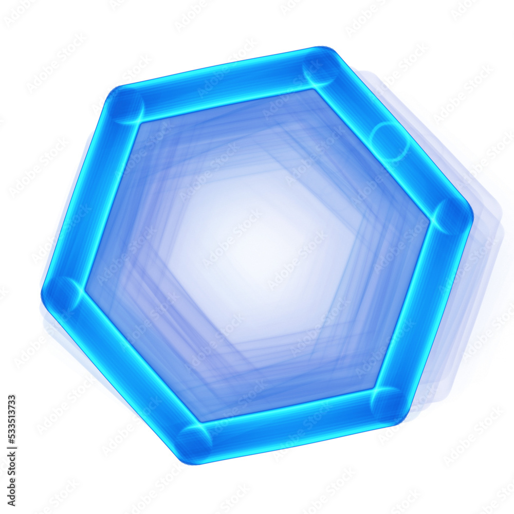 Poster blue glowing hexagon on a transparent background