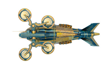 steam punk airship in white background bottom view © DM7