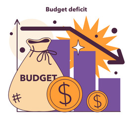 Budget deficit as a recession indicator. Financial planning and money savings. - obrazy, fototapety, plakaty