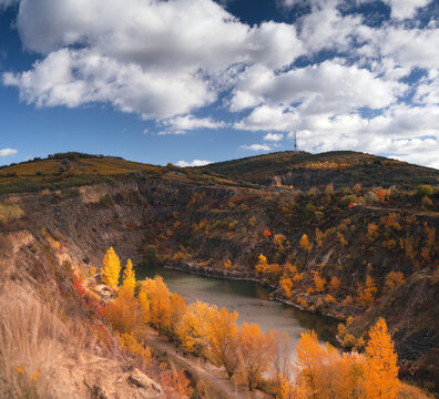 Nice mine pit lake at Tarcal, Hungary in autumn