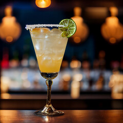 Margarita cocktail. Glossy photograph. Studio. Silver tequila, Cointreau, lime juice, Salted rim.