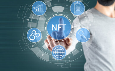 NFT and icons on a virtual screen.