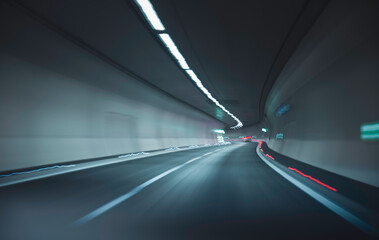 Fototapeta na wymiar blurred motion while traveling through the tunnel