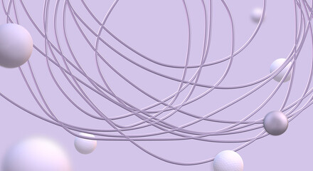 Digital Lavender Color of the Year 2023. Abstract futuristic poster, lavender and violet flying 3D balls. Background in lavender pastel color. 3D illustration.