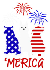 4th of july clipart. Independence day decor. Dogs. USA flag . Stars, stripes,  salute, fireworks print