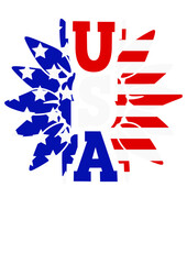 USA sign. 4th of July decor. Independence day. Sunflower decoration.  Stars, stripes clipart