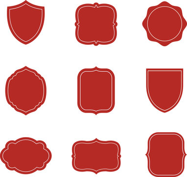Red Set of vector frames or badges in ornate classical curved and rounded symmetrical designs and shapes. Vector design elements.