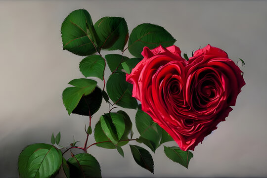 valentine's day card: red rose in the shape of a heart and a bright background - painted with oil - illustration - still life