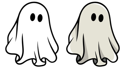 Cute ghost isolated, Vector Halloween concept, Cartoon Ghosts, Spooky vector, White ghost with black eyes, Cute ghost icon isolated, Cute cartoon spooky character, Holiday Silhouettes,