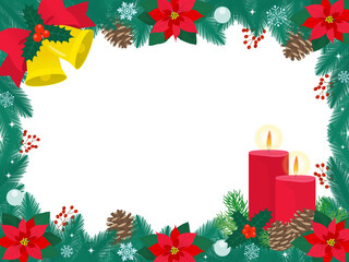 クリスマスキャンドルともみの木のフレーム_ベクターイラスト