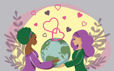 Girls hold the earth in their hands