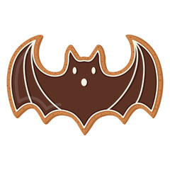 Halloween cookies with chocolate frosting bat. Cute vector illustration.
