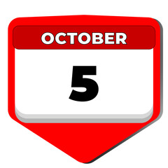 5 October vector icon calendar day. 5 date of October. Fifth day of October. 5th date number. 5 day calendar. Five date. Victory and Homeland Thanksgiving Day of Croatian Defenders