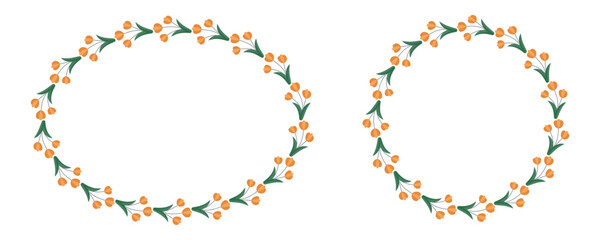 floral frame set, vector, ornament, decorative frame, floral designs, decorative elements, circular frame, oval frame, spring, flowers, buds, leaf, plants, floral decorations, wreaths. Bloming flower.