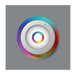 Adjustment round dial. Button with multicolored scale. Graphic element for changing highlight color. Red, green and blue. Interface for modern applications. Realistic 3D modern vector illustration