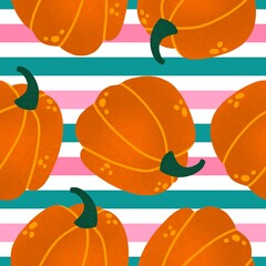 Autumn vegetable seamless Halloween pumpkins pattern for wrapping and clothes print and kids and fabrics