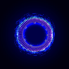 Abstract circle futuristic glitch frame. Colorful light effect.