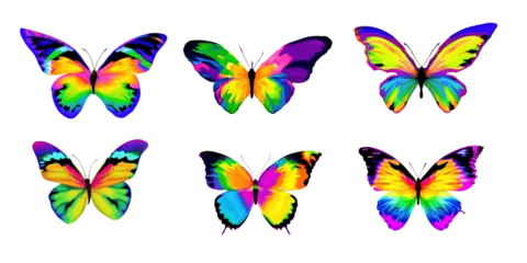 Glasschilderij Vlinders Set of 6 colorful butterflies