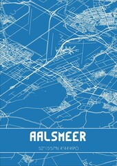 Blueprint of the map of Aalsmeer located in Noord-Holland the Netherlands.