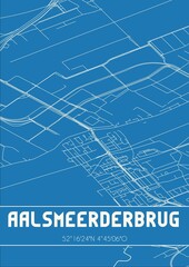Blueprint of the map of Aalsmeerderbrug located in Noord-Holland the Netherlands.