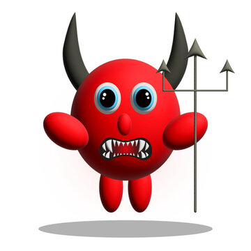 Illustration 3d: Cute red evil monster with trident