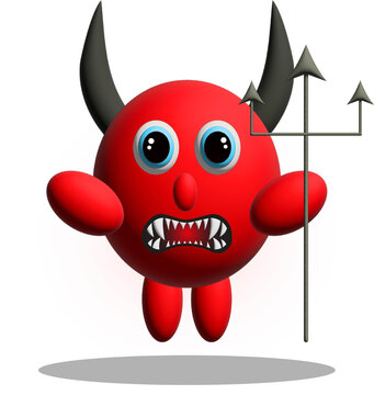 Illustration 3d: Cute red evil monster with trident	