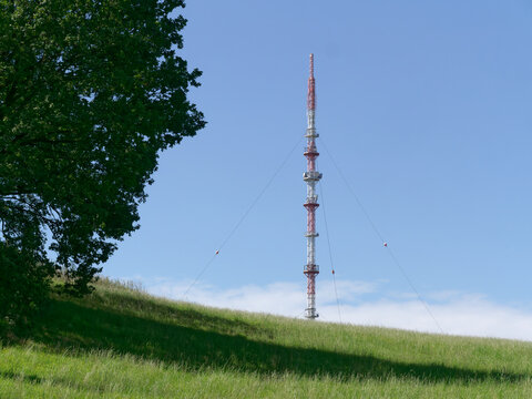 View of one of two transmission towers in Velbert, Germany