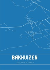 Blueprint of the map of Bakhuizen located in Fryslan the Netherlands.