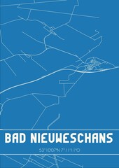 Blueprint of the map of Bad Nieuweschans located in Groningen the Netherlands.