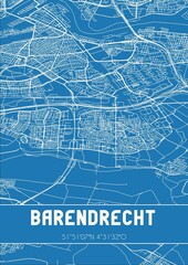 Blueprint of the map of Barendrecht located in Zuid-Holland the Netherlands.