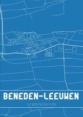 Blueprint of the map of Beneden-Leeuwen located in Gelderland the Netherlands.