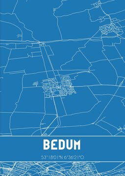 Blueprint of the map of Bedum located in Groningen the Netherlands.